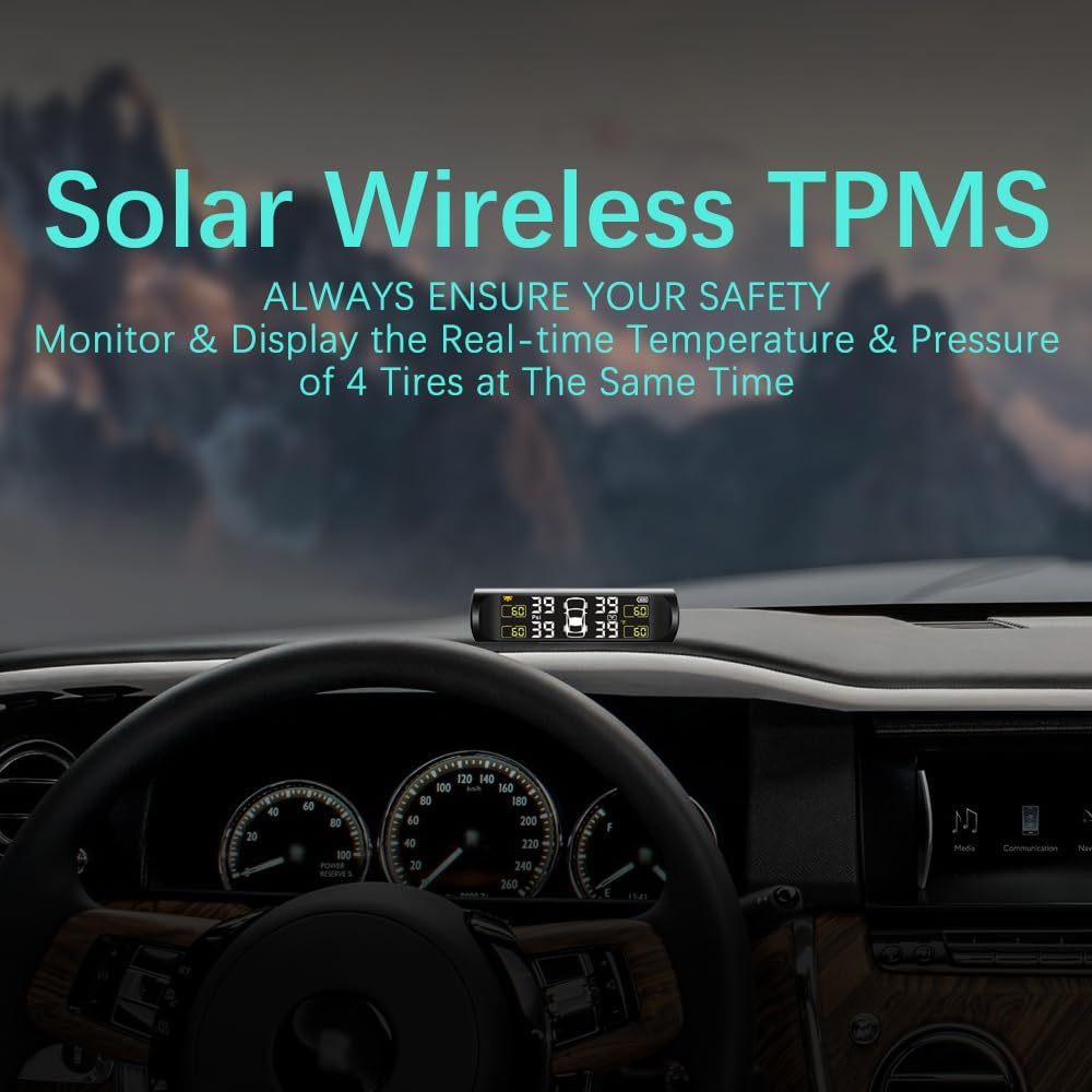 Tire Pressure Monitoring System - TPMS Tire Pressure Monitor System With Solar Charger, TPMS With 4 External Sensors & 5 Alarm Modes, LCD Real-Time