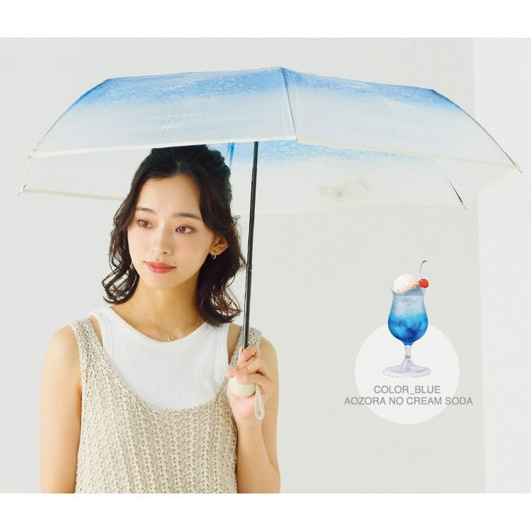 Folding Umbrella Traveling Cafe x Cream Soda Cherry Ice Pure Cafe Wpc. [Vinyl Umbrella] Wpc. Umbrella, Mini, Blue, 50cm, Women's, Charm, Cream, Retro,