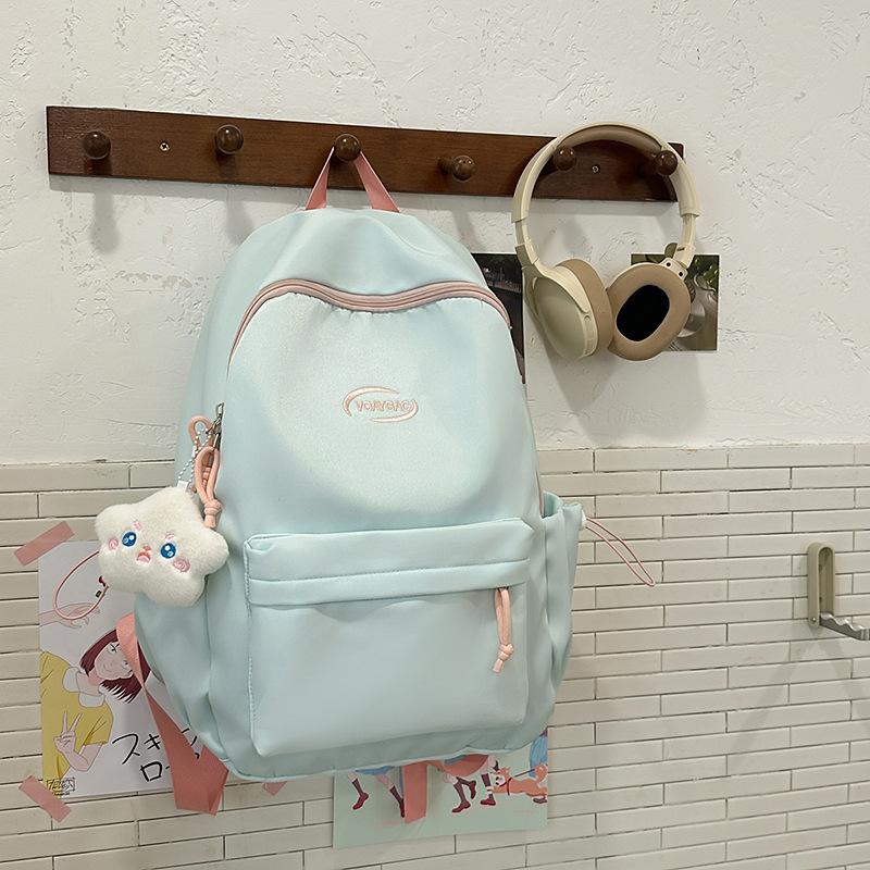 Schoolbag Solid Color Versatile School Bag Female Korean Edition Girl Student High Value Simple Casual Large Capacity New Backpack Backpack