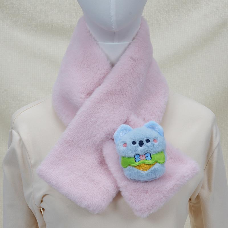 Children's Cartoon Panda Plush Scarf - Warm, Windproof Neck Gaiter for Autumn/Winter Boys & Girls.