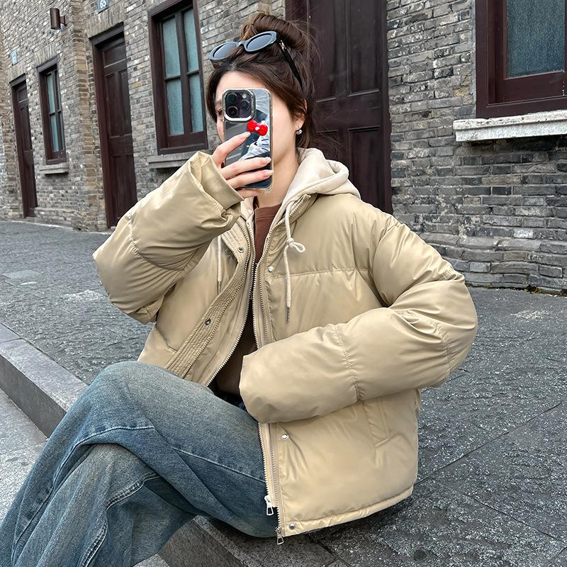 Women S Short Hooded Cotton Padded Coat Fake Two Piece Casual Jacket