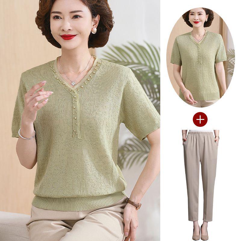 Mom's Summer Ice Silk Short-Sleeve T-shirt for Women 50+
