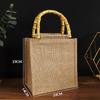 Bamboo Handle Jute Tote Bag - Retro Burlap Shopping & Gift Bag for Tea Storage