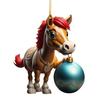 Horse Christmas Ornament Cartoon 2D Flat Horse Hanging Ornament with Santa Hat And Christmas Balls Acrylic Car Rear View Mirror Charm