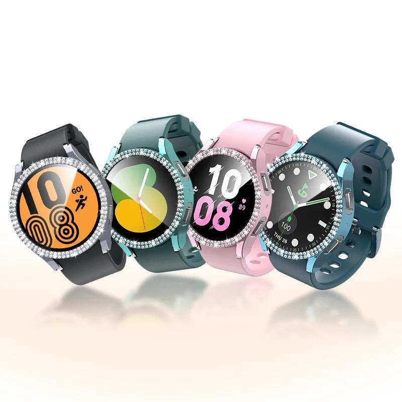 Dvojitý diamantový kryt pro Samsung Galaxy Watch 6 40mm 44mm Bling PC Dutý rám Ochranný pro Galaxy Watch 6 Kryt Příslušenství