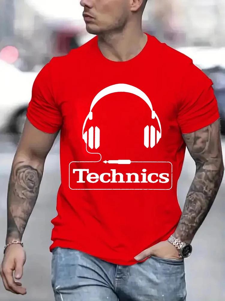 Technics Headphone Print T Shirts Men Harajuku Fashion T Shirt Oversized Summer Short Sleeve Tshirts Trendy Loose DJ Tee Tops