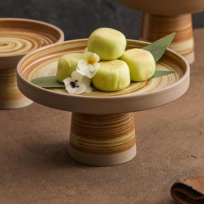 BRCoarse Pottery Fruit Platter Restaurant Dessert Snack Platter Molecular Cuisine Tableware Retro High Footed Salad Sashimi PlateEY