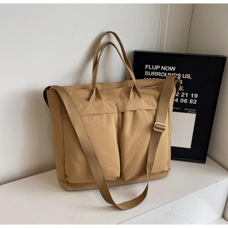 Tote Bag Women Large Capacity 2-Way Multi-Pocket Handheld Casual Minimalist Shoulder Crossbody Bag College Student Class Bag