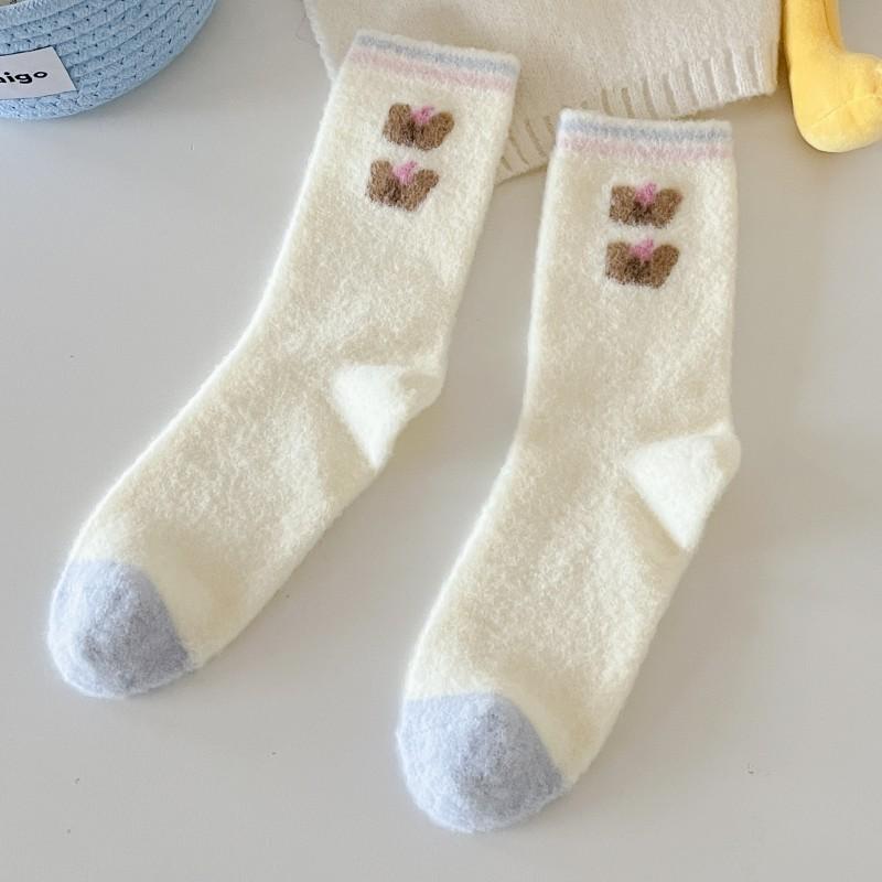 Plush Socks Thickened Warm Tube Socks Blue Home Sleeping Socks Cute Puppy Cartoon Confinement Socks