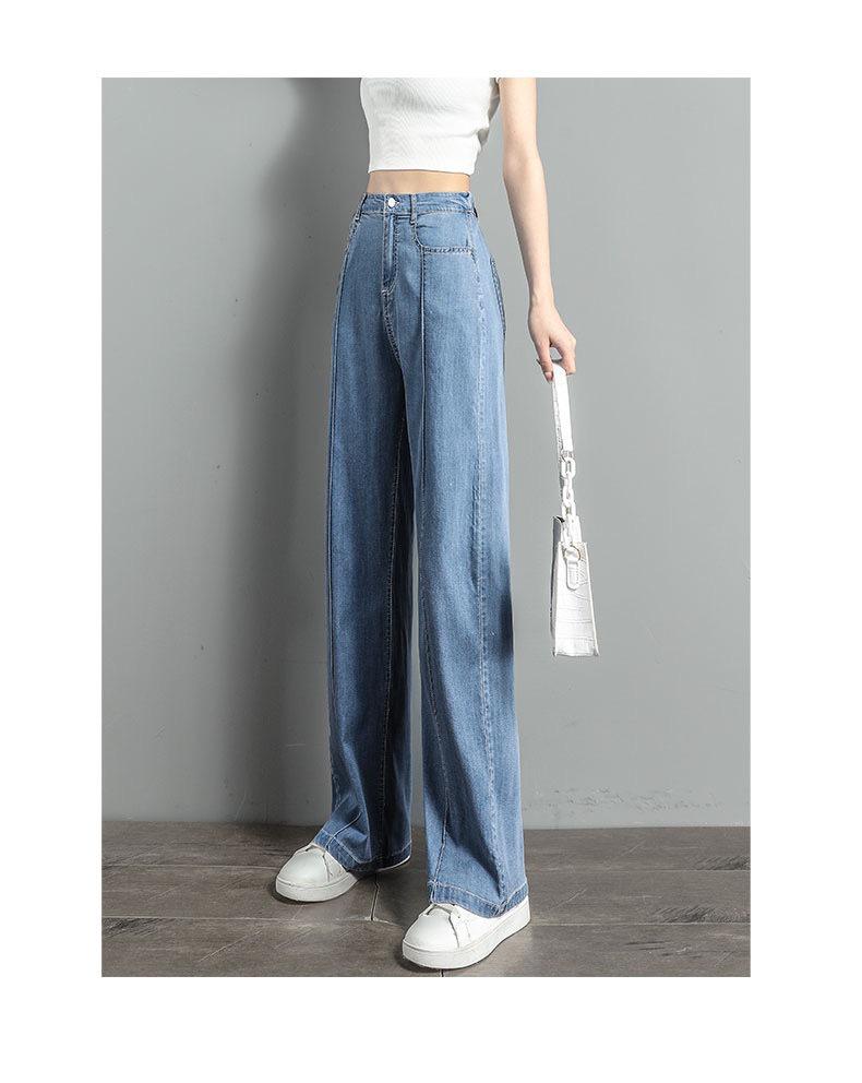 

Women s Summer Lightweight High-Waist Tencel Denim Pants - Slimming Straight/Wide Leg Extra Small синий