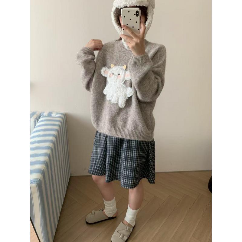 Korean Sweet Cartoon Knit Top: Women's Loose Casual Pullover Sweater for Autumn/Winter