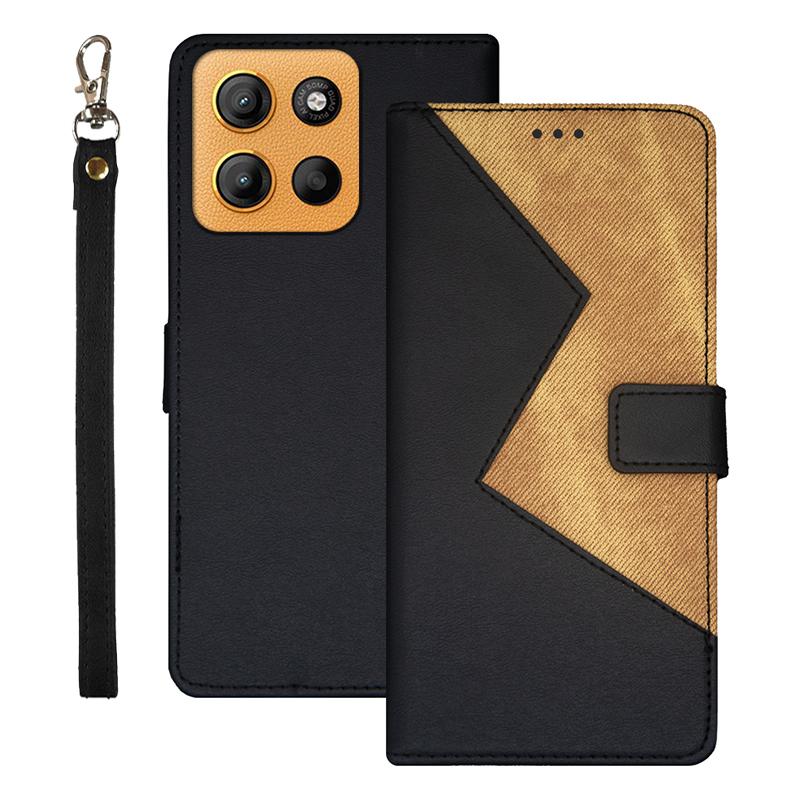 

IDEWEI For Motorola Moto G15 4G Case Card Slots Splicing Color Leather Phone Cover Black