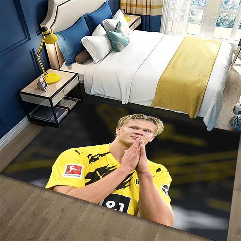 Erling Haaland Borussia Dortmund Football Star Area Rug, Non Slip Floor Mat for Living Room Bedroom Soccer Fan Decor