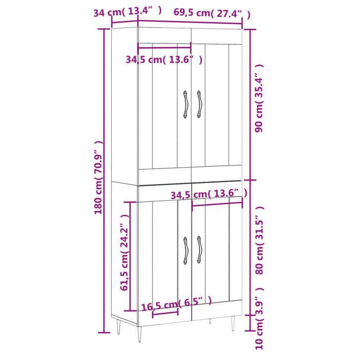 VidaXL Highboard White 69.5x34x180 Cm Engineered Wood 3198321