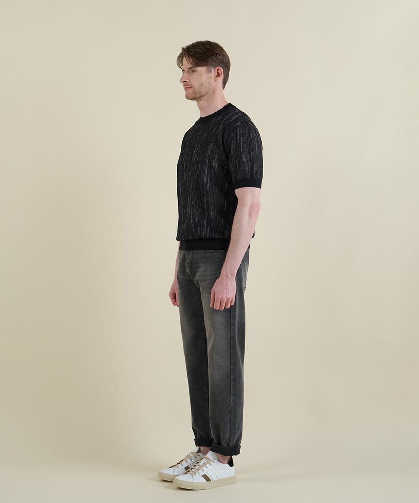 PANICALE Black Striped Short Sleeve Crew Neck Knit