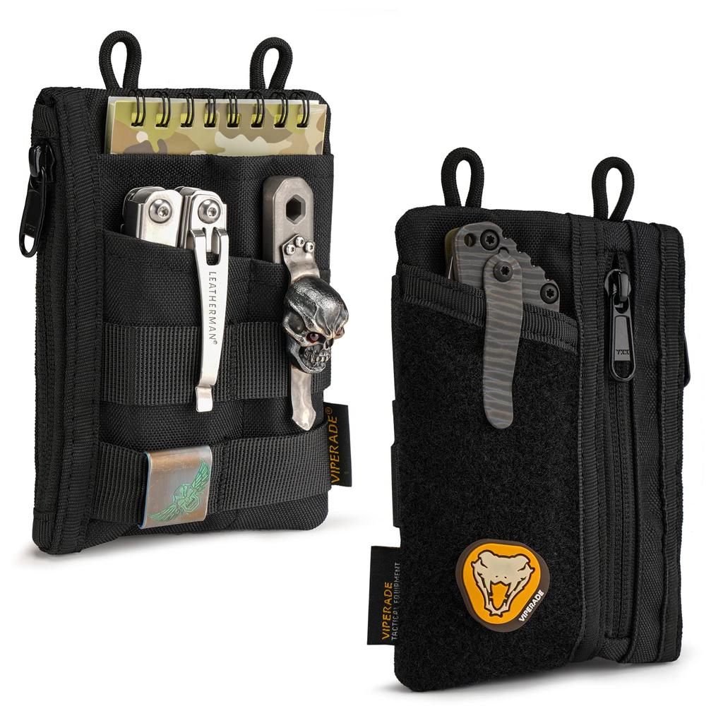 VIPERADE VE18 EDC Pouch for Pocket Organizer Pouch with 3 2 Zipper Velcro and Pouch Men, Slots, Pockets, Pouch, Multi-Tool (Black)