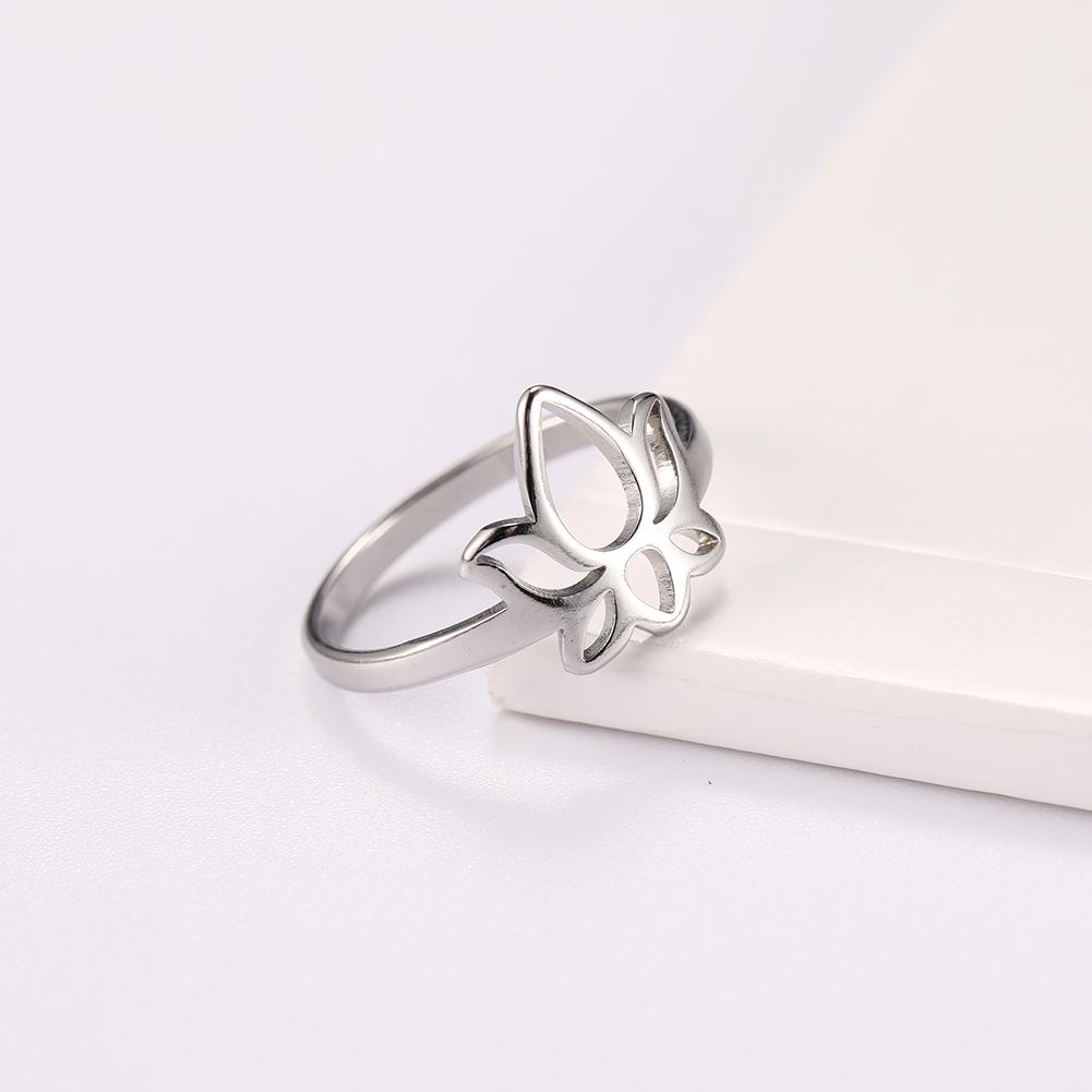 Stainless Steel Lotus Flower Rings for Women Vintage Finger Ring Jewelry Female Wedding Engagement Gift