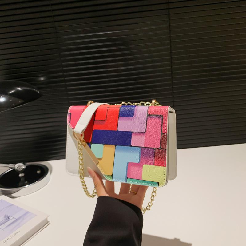Geantă Mică Casual Proaspătă și la Modă cu Lanț Geantă Mică pentru Femei În Vară Nouă Modă Culoare Contrastantă Crossbody Geantă Mică Pătrată