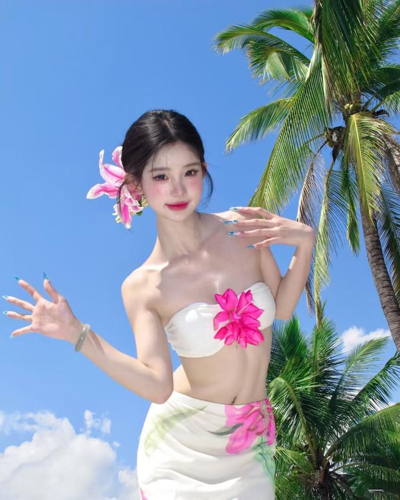 2025 Women's Strapless High Waist Beach Dress & Bikini Set - Sanya