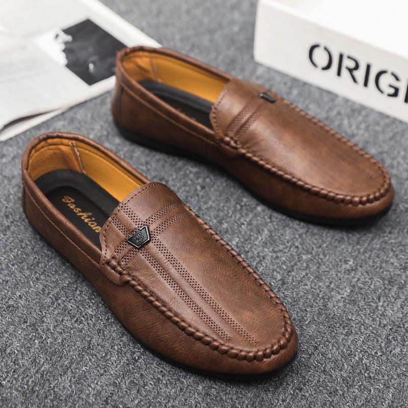 Leather shoes men's spring and summer new British style Doudou shoes men's casual shoes soft sole breathable light foot cover lazy