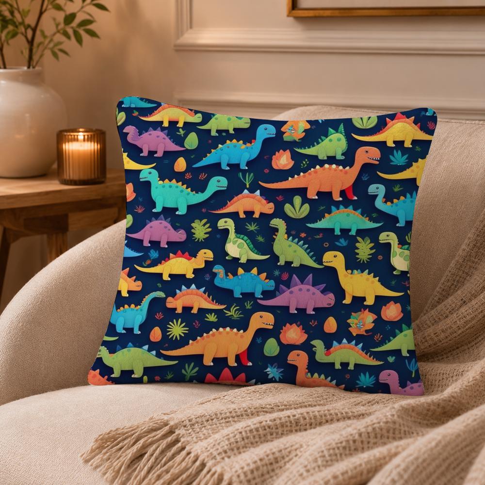 Cartoon D-Dinosaurs Cushion Cover Anti-dustmite Pillowcase Invisible zipper silky short plush Sofa cushion cover