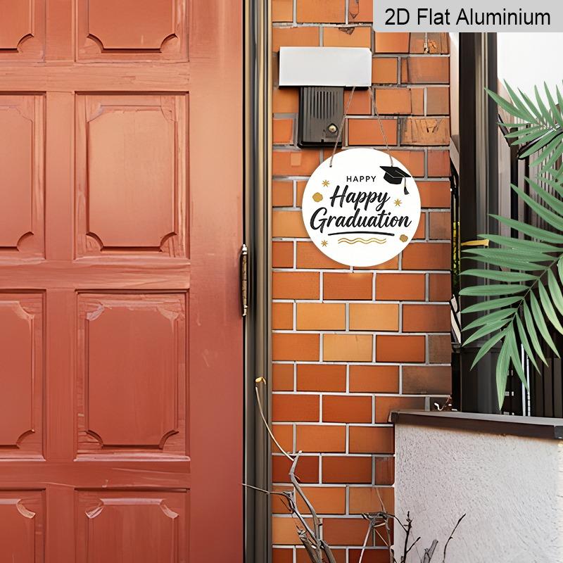 2D Flat Aluminum Graduation-themed Wall Hangings Available in Multiple Sizes Featuring A Simple Black and Gold "Happy Graduation" Design Are A