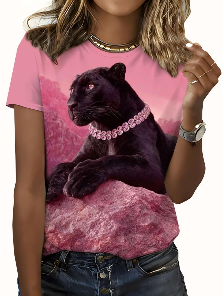 Women's Fashion Short Sleeve T-Shirts 3D Print Leopard Graphics Tees Breathable Women's Casual T-Shirts Summer Female Clothing