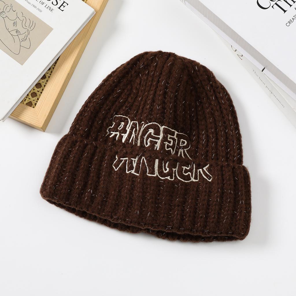English Alphabet Embroidery Knitted Wool Hat Women's Hat Fashion Versatile English Alphabet Splicing Hat Women's