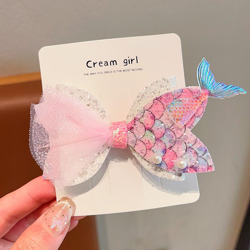 2Pcs Children's Fantasy Mermaid Tail Hairpin Baby Bangs Hair Card Girl Princess Headdress Girl Bun Hair Accessories