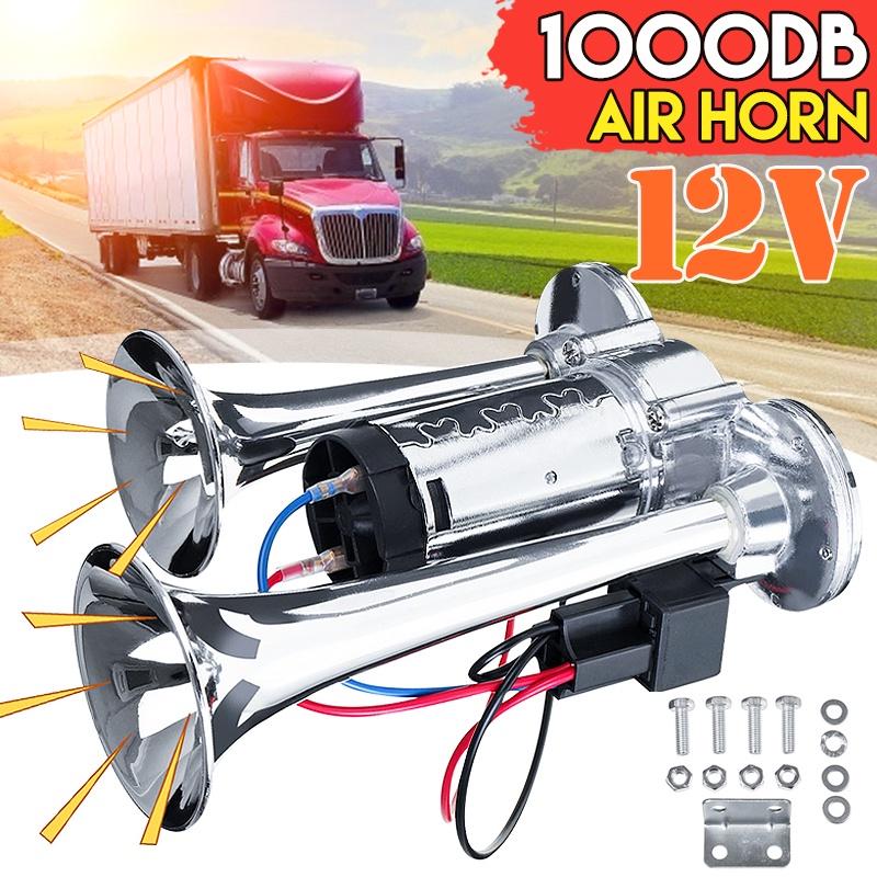 12V 1000DB Horn Hooter For Auto Sound Signal Horn Super Loud Dual Trumpet Air Horn Car Compressor For Car Truck Boat Train