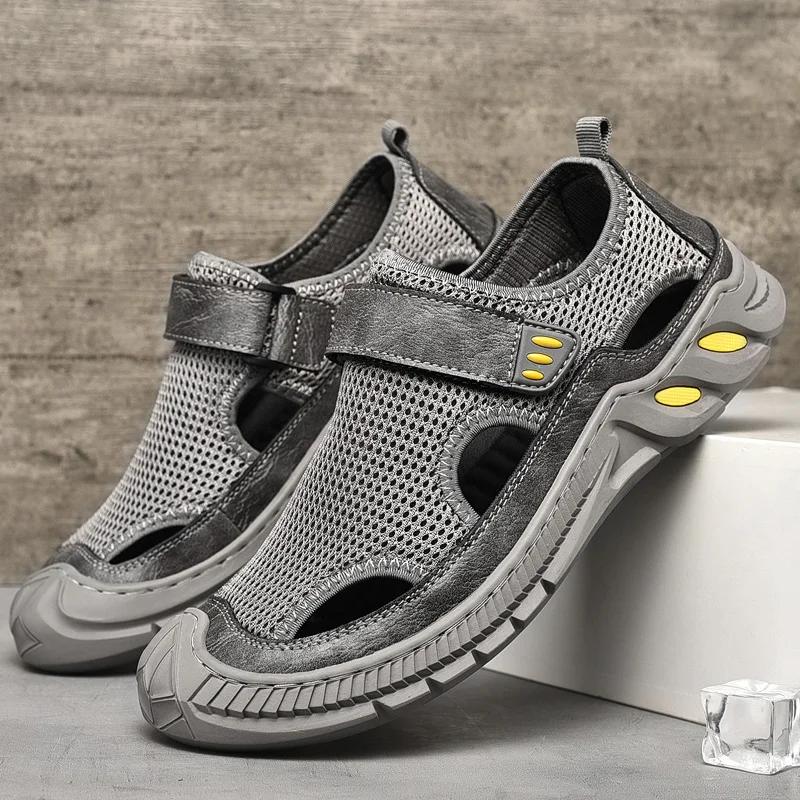 Men's Sandals Closed Shoes Summer Slippers Mesh Breathable Outdoor Non Slip Wear Resistant Casual Shoes Beach Sports Hiking