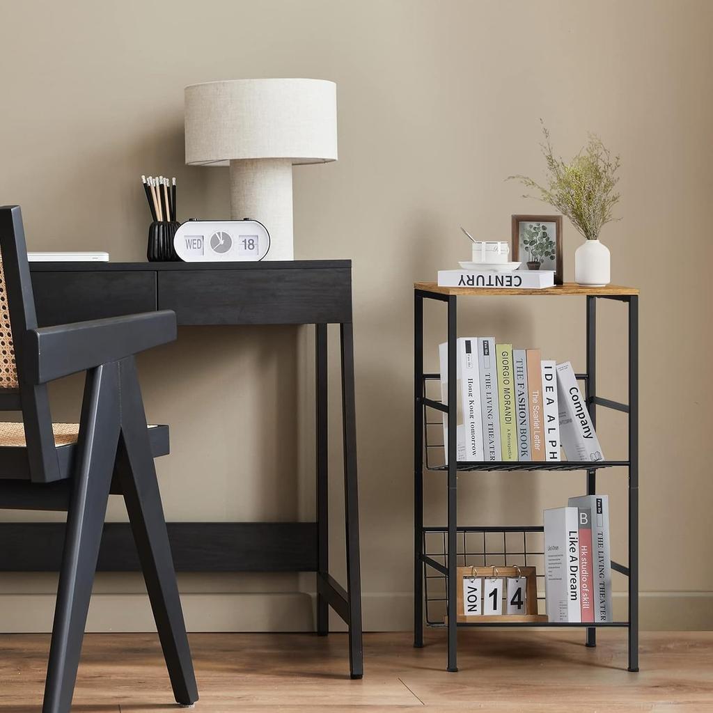 3-Tier Metal Record Player Stand - Holds 90 Vinyl Albums, Turntable Shelf for Living Room/Bedroom/Office, Brown