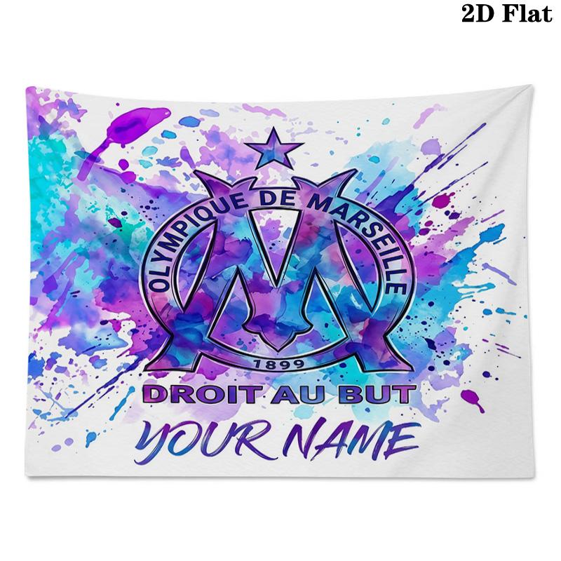 Custom Name Olympique De Marseille Printed Tapestry – Wall Hanging for Bedrooms, Dorms, and Home Decor