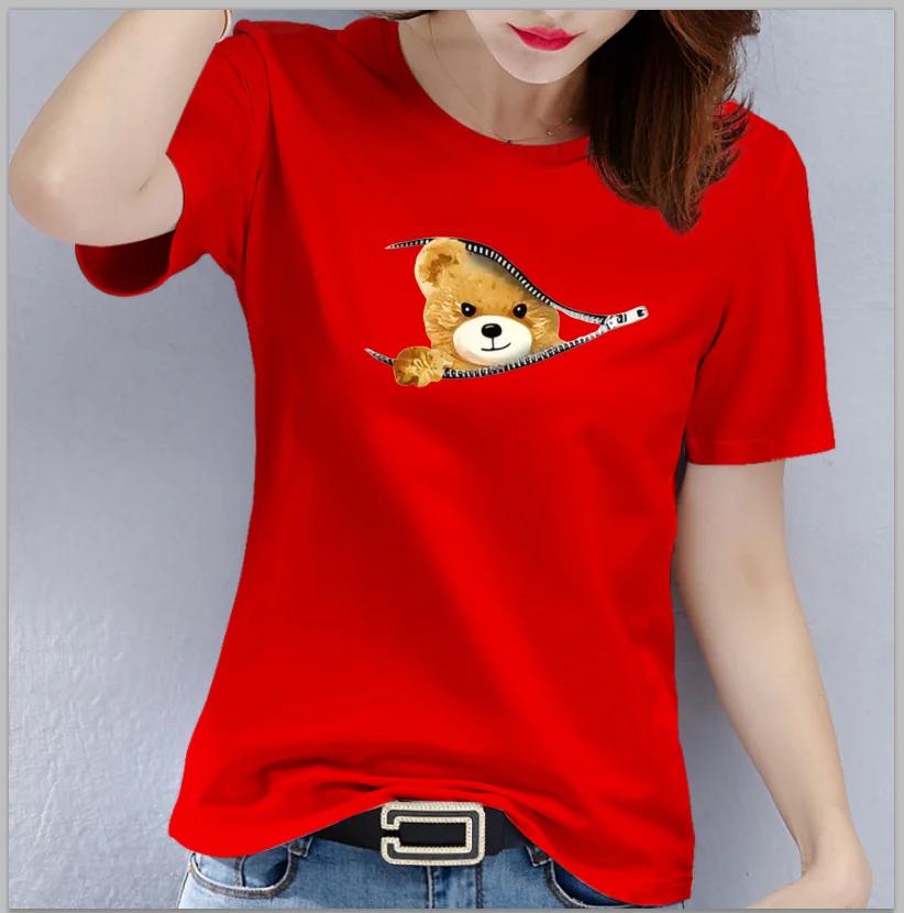 Bear Graphic Print Tshirt Teddy Bear Short Sleeve Crew Neck Casual Top  Womens Clothing Oversized  T Shirt Tops  Harajuku
