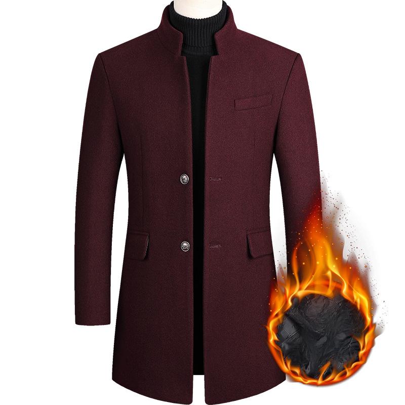 Autumn and Winter Men's Woolen Coat Medium and Long Trench Coat Cotton Thickened Men's Coat Men's Woolen Trench Coat