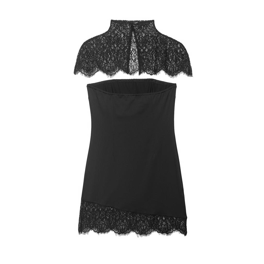 European and American fashion temperament tube top lace splicing sexy slim dress pure desire style hip skirt set