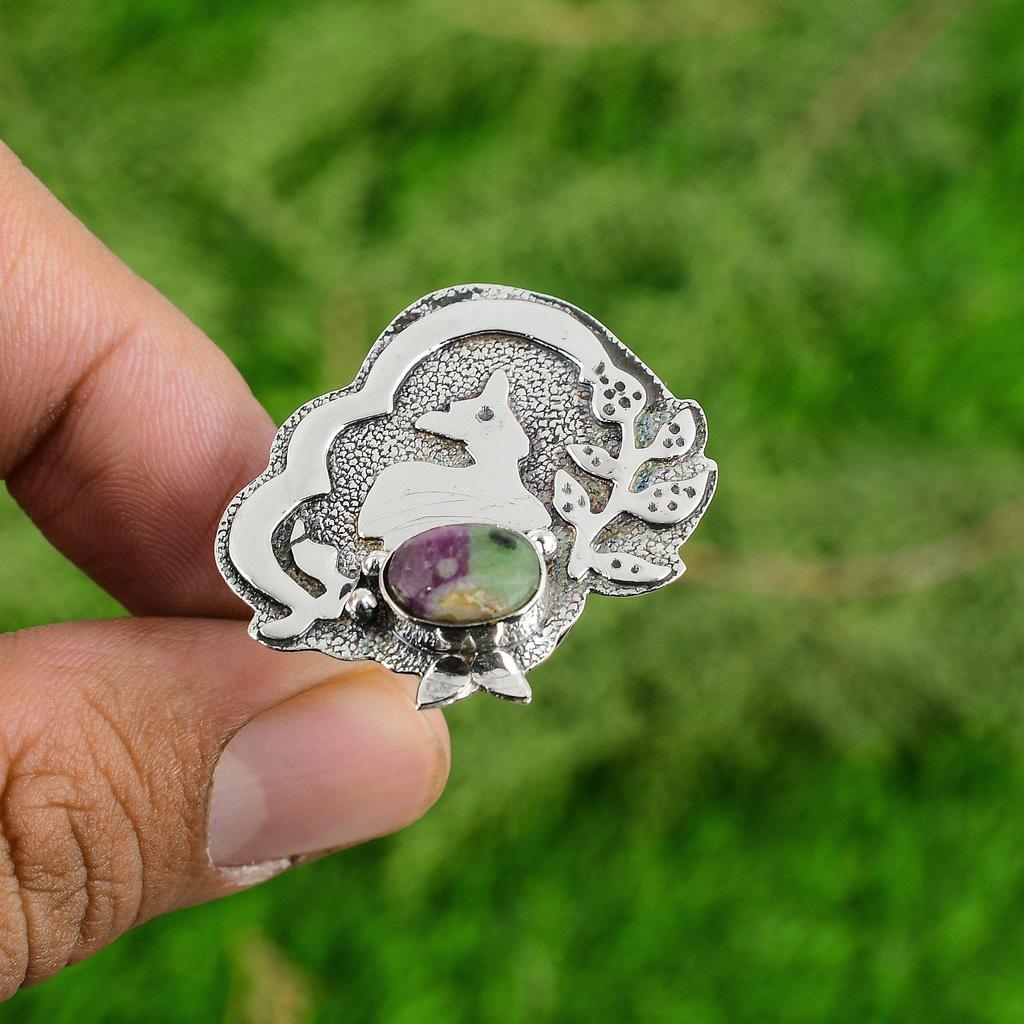 Mothers Day Sale Natural Ruby Zoisite Solitaire Sister Ring Jewelry 925 Silver