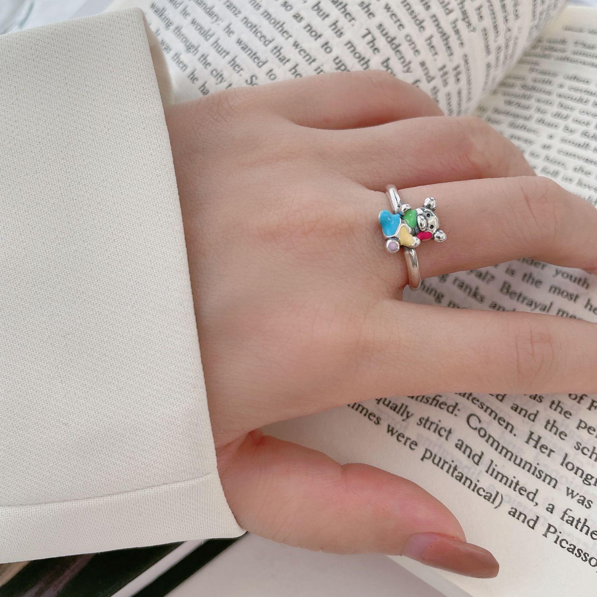 

Colorful Cute Bear Enamel Ring - S925 Sterling Silver, Childlike Design