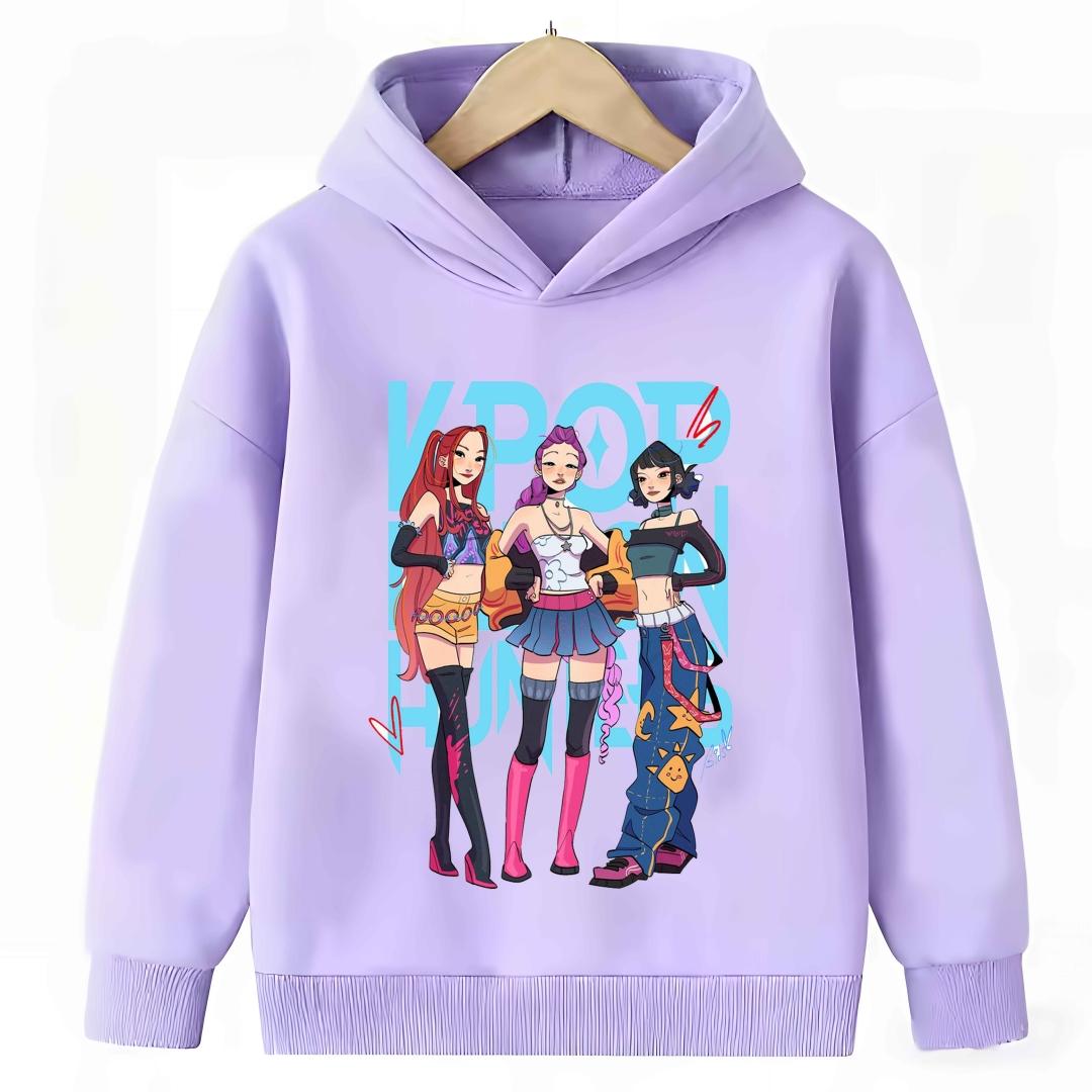

Purple Sweatshirt 2025 KPop Demon Hunter Rumi Derpy Cartoon Hoodie Boys and Girls Warm and Thick, Fashionable Casual Top Printed 100