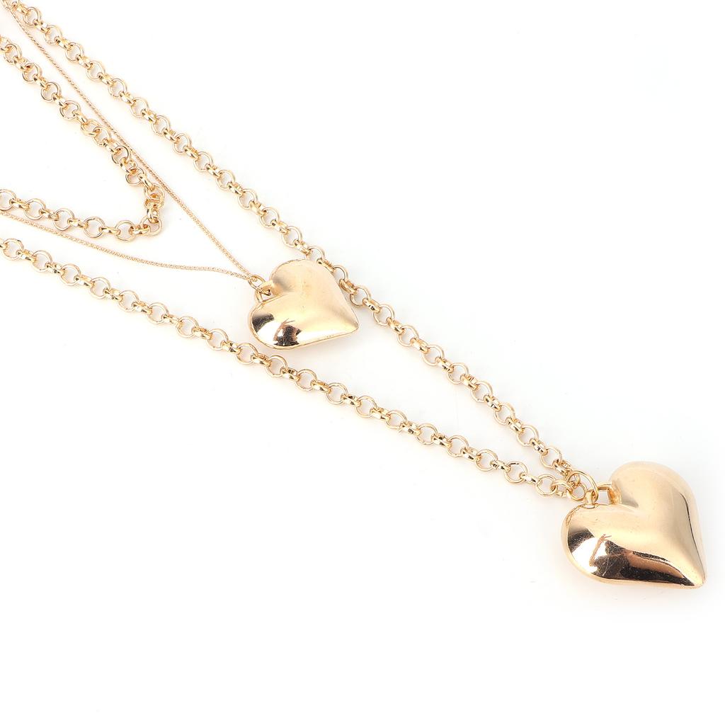 Multilayer Heart Pendant Necklaces Alloy Heart Long Chain Necklaces for Women Gold