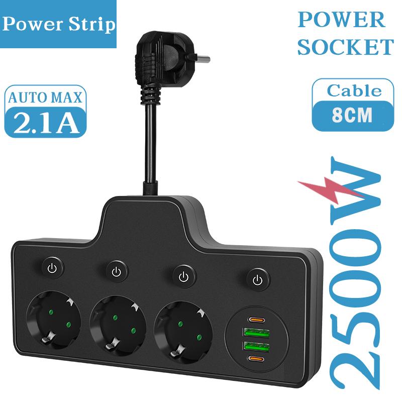 EU-Stecker Steckdosen Intelligente Steckdosenleiste Wandmontage Mit USB-Anschlüssen + Typ C Schnellladebuchse Adapter Netzwerkfilter