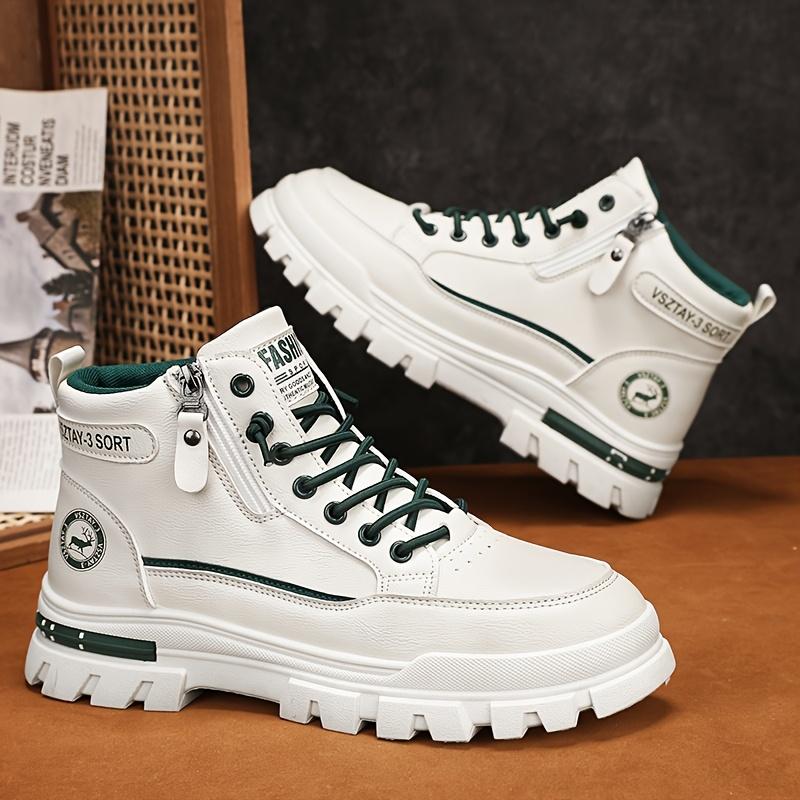 Men's Vintage Casual Sports Boots, Solid Color Mid-Top Lace-Up with Plain Toe, Faux Upper,Fabric Inner, PVC Sole, EVA Insole for All-Season Daily Wear