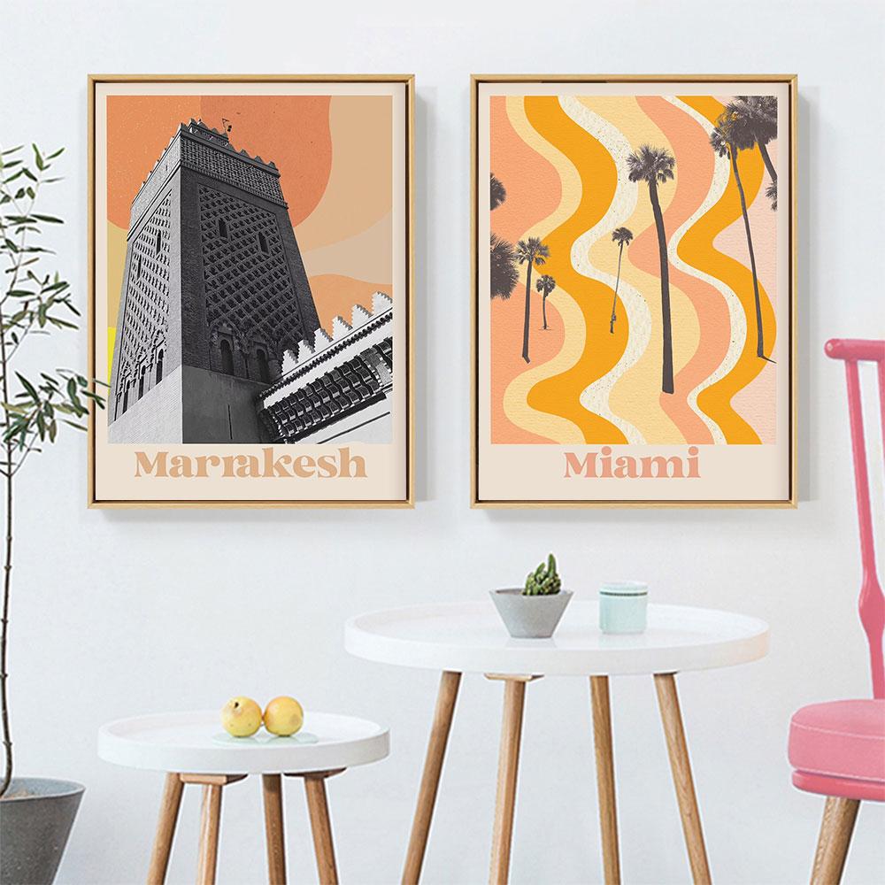 Boho plakat Nordic Travel płótno abstrakcyjne lato Marrakesz Ateny Mykonos Miami pastelowy drukowany obraz obraz ścienny wystrój domu