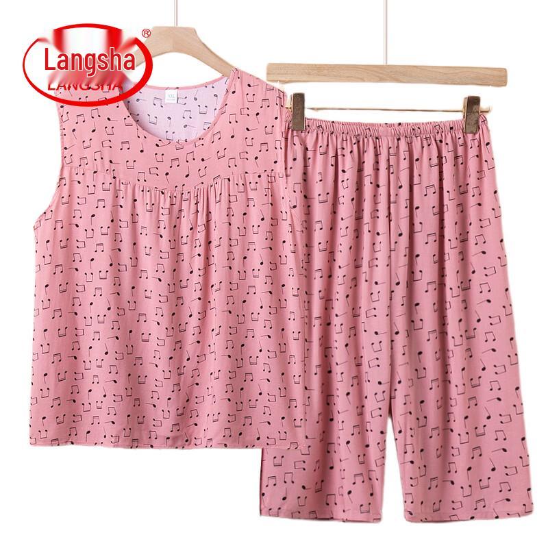 LangSha Elderly Women s Cotton Silk Sleeveless Pajama Set 3XL