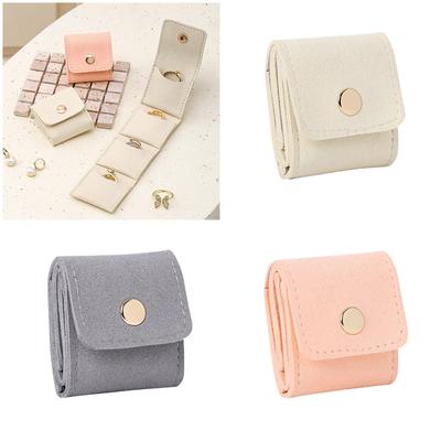 Foldable Jewelry Organizers Pouch With 4 Compartments for Earrings Rings Travel Storage Microfiber Leather Case
