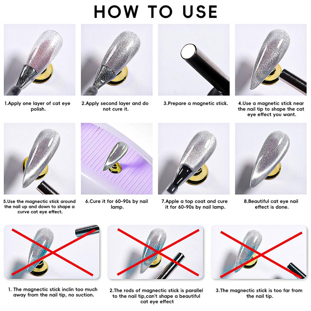 Rainbow Cat Eye Gel Nail Polish - Multi-Color Chrome Holographic Magnetic Gel, High Glitter Flash for Professional Salon & DIY Home Manicure