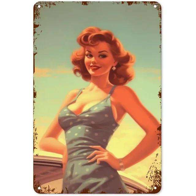 Vintage Pinup Girls Metal Tin Sign Wall Decor  Sexy Retro Art Posters for Man Cave Home Cafe Garden Club Bar  Iron Painting Plaq