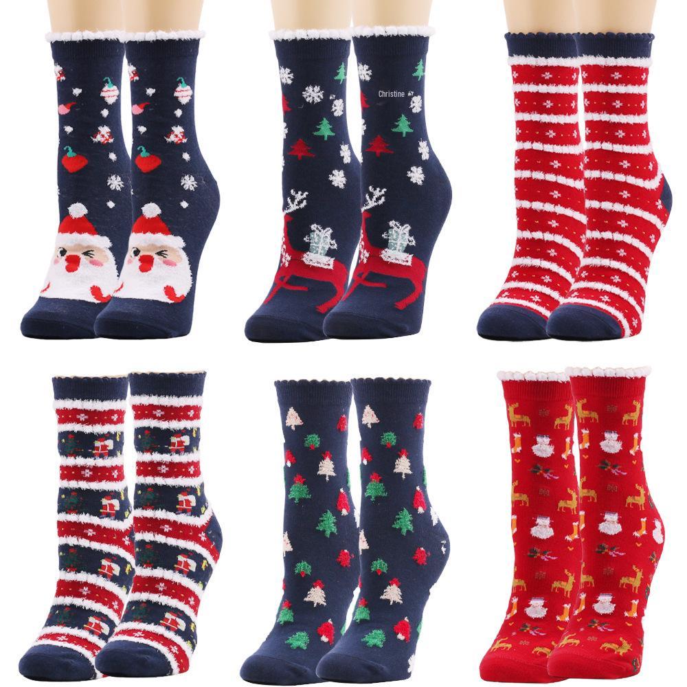 Women's Mid-Tube Fluffy Christmas Socks: European & American Winter Collection