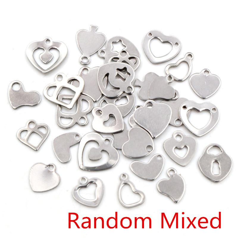 50pcs/lot No Fade Charms 316 Stainless Steel Hollow lovely heart Charms handmade Craft pendant Jewelry making,DIY for necklace