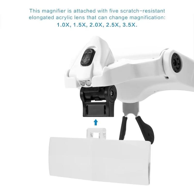 Headband Magnifying Glasses With Lamp Adjustable 5 Lens 1.0x 1.5x 2.0x 2.5x 3.5x